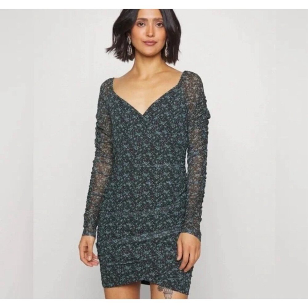 Hollister Dress Size Small  y2k  Bodycon Mesh Rushed Cocktail Floral Mini 45